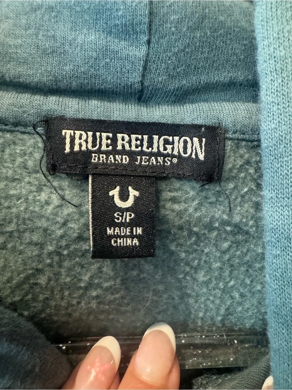 True Religion Men's Teal Green Graphic Crewneck Hoodie